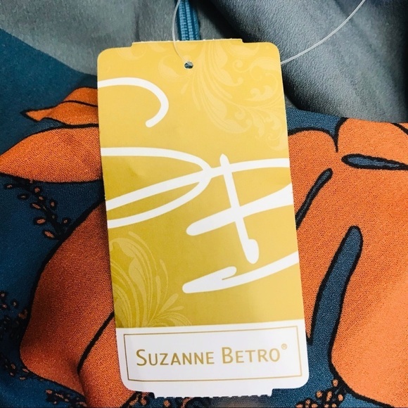 Suzanne Betro Plus Size 1X Blue Orange Floral Teal Sheath Long Sleeved D… - Picture 11 of 13